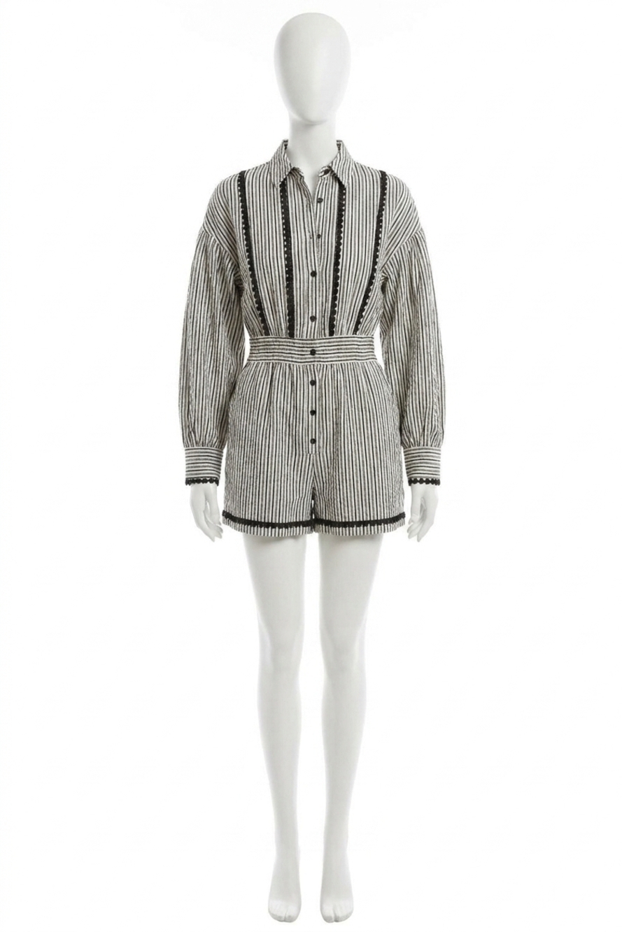 NEW &MERCI stripe collared neck romper in black/white